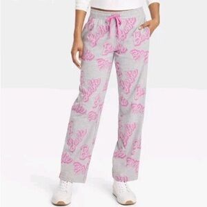 NWT Grey & Pink Barbie Logo Graphic Printed PJ Pajama Bottoms Lounge Pants - S